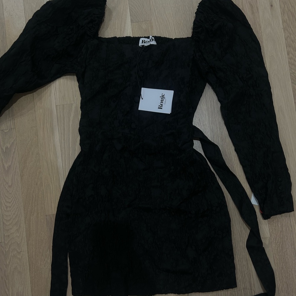 Rouje black mini lace dress mid length sleeve